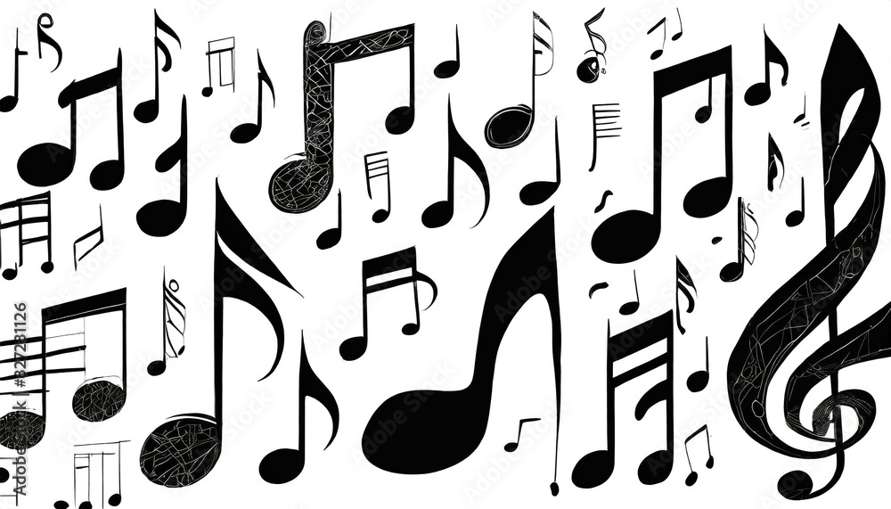 custom made wallpaper toronto digitalschwarze Silhouette Kontrast musiknoten set collection isoliert auf weißen Hintergrund, 