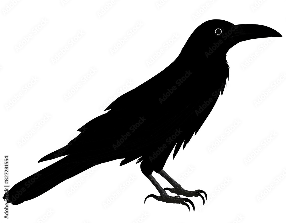 Fototapeta premium schwarze Silhouette Kontrast Rabe isoliert auf wei√üen Hintergrund, Freisteller