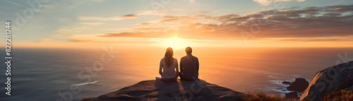 Friends sitting on a cliff overlooking the ocean