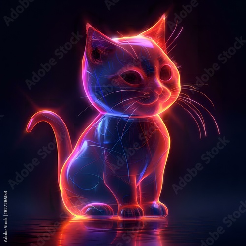 This AI-generated logo design features an adorable neon-lit cat, rendered in vibrant hues of blue, pink, and orange