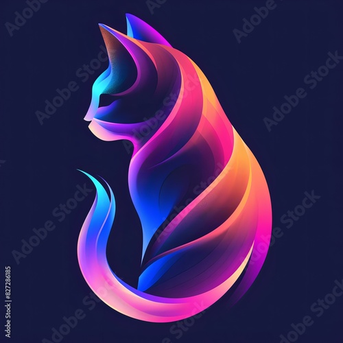 abstract cat rendered in vibrant, gradient colors of pink, purple, and blue