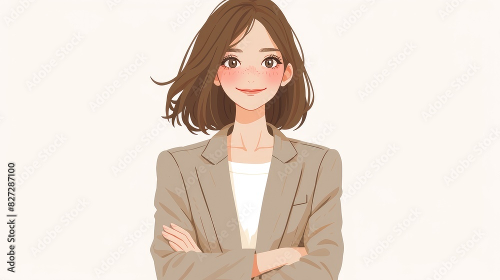 A professional businesswoman in formal attire shown in cartoon stands out against a crisp white background A professional businesswoman in formal attire shown in cartoon stands out against a crisp white background