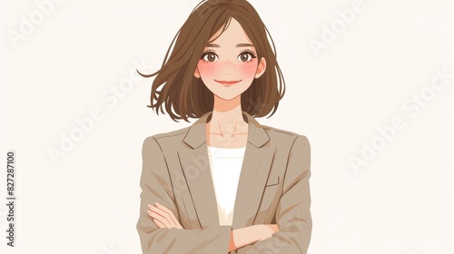 A professional businesswoman in formal attire shown in cartoon stands out against a crisp white background