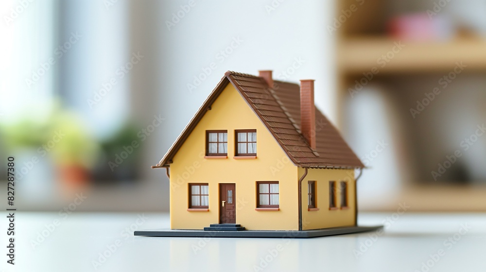 Miniature House Model for Real Estate Concept on White Table Miniature House Model for Real Estate Concept on White Table
