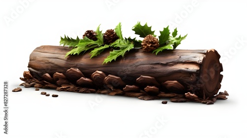 chocolate and nuts, Yule log cake, Christmas buche de Noel, Yule log roll dessert slice berry Sweet cake decoration gourmet season Generate Ai photo