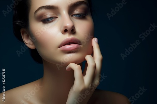 beauty cosmetic shot of a beautiful young woman touching her face