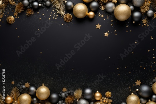 black Christmas background with golden decorations