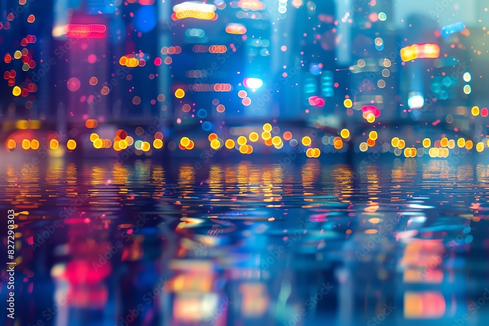 night cityscape reflection, river view, shimmering lights, close up, focus on, copy space, vibrant palette, Double exposure silhouette with water night cityscape reflection, river view, shimmering lights, close up, focus on, copy space, vibrant palette, Double exposure silhouette with water
