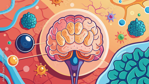 Colorful Illustration of Human Brain with Neurons and Synapses