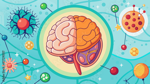 Colorful Brain and Neurons Cartoon Illustration for Educational Content photo