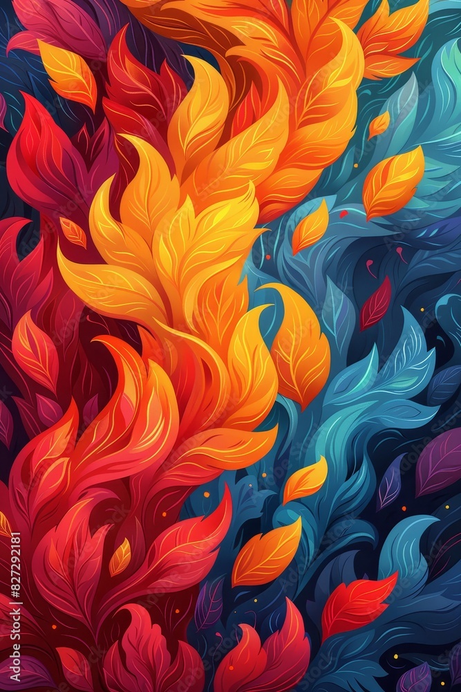 Vibrant Leaves Painting on Dark Background Vibrant Leaves Painting on Dark Background