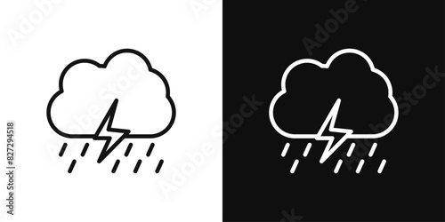 Thunderstorm icon pack. Lightning thunder vector sign. Cloud with thunderbolt symbol.