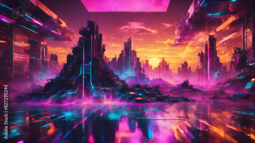 Cyberpunk Dreams  Futuristic Cityscape in Pink and Purple Hues