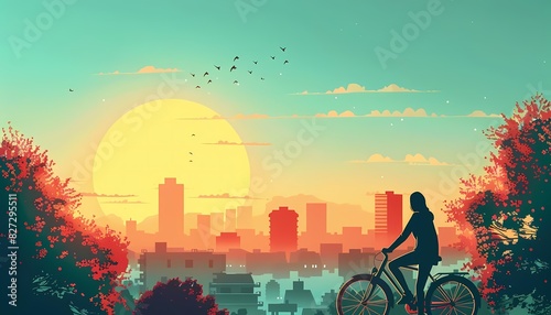Wallpaper Mural Illustrate a flat design scene of a person commuting on a bicycle Torontodigital.ca