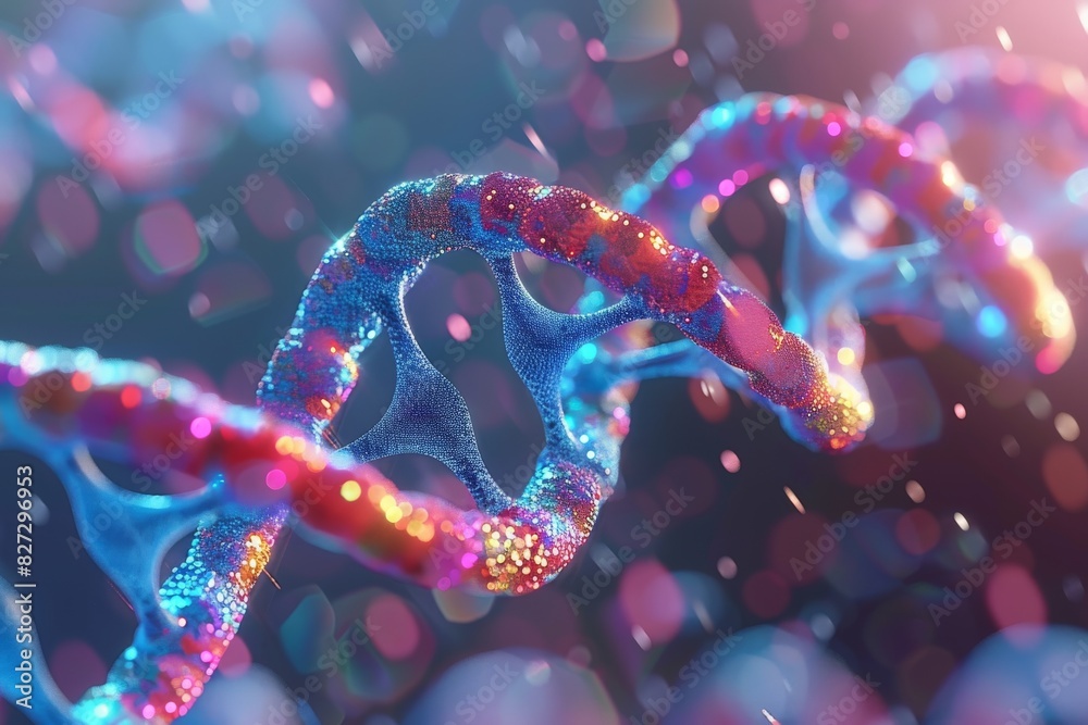 Neon DNA strand with bokeh lights, futuristic and vibrant Neon DNA strand with bokeh lights, futuristic and vibrant