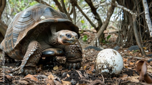 Egg laid by a huge tortoise from the Galapagos Islands photo