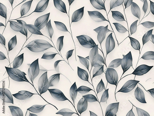 Monochrome background with delicate leaf pattern in black and white colors  simple and elegant design.
