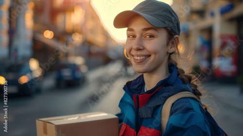 The smiling delivery woman photo