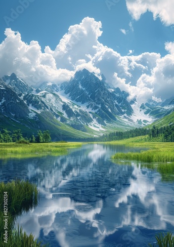 Mountains and lake landscape © Du