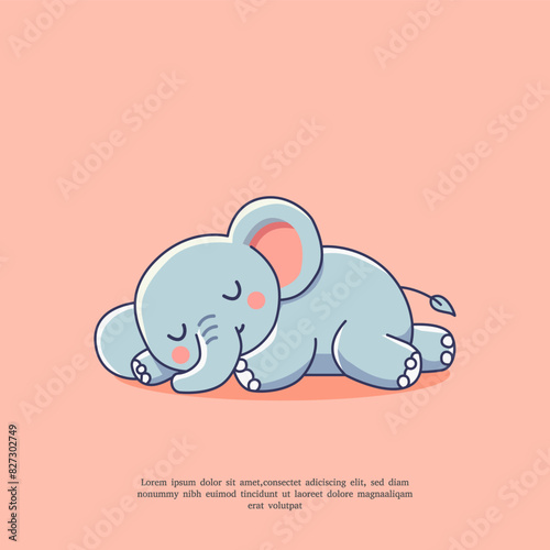 cute illustration of sleeping elephant in flat design style