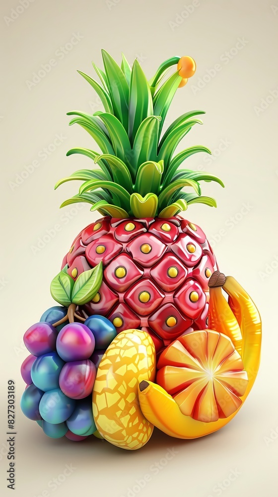 58 Colorful 3D model of a fruit icon in an illustrated style