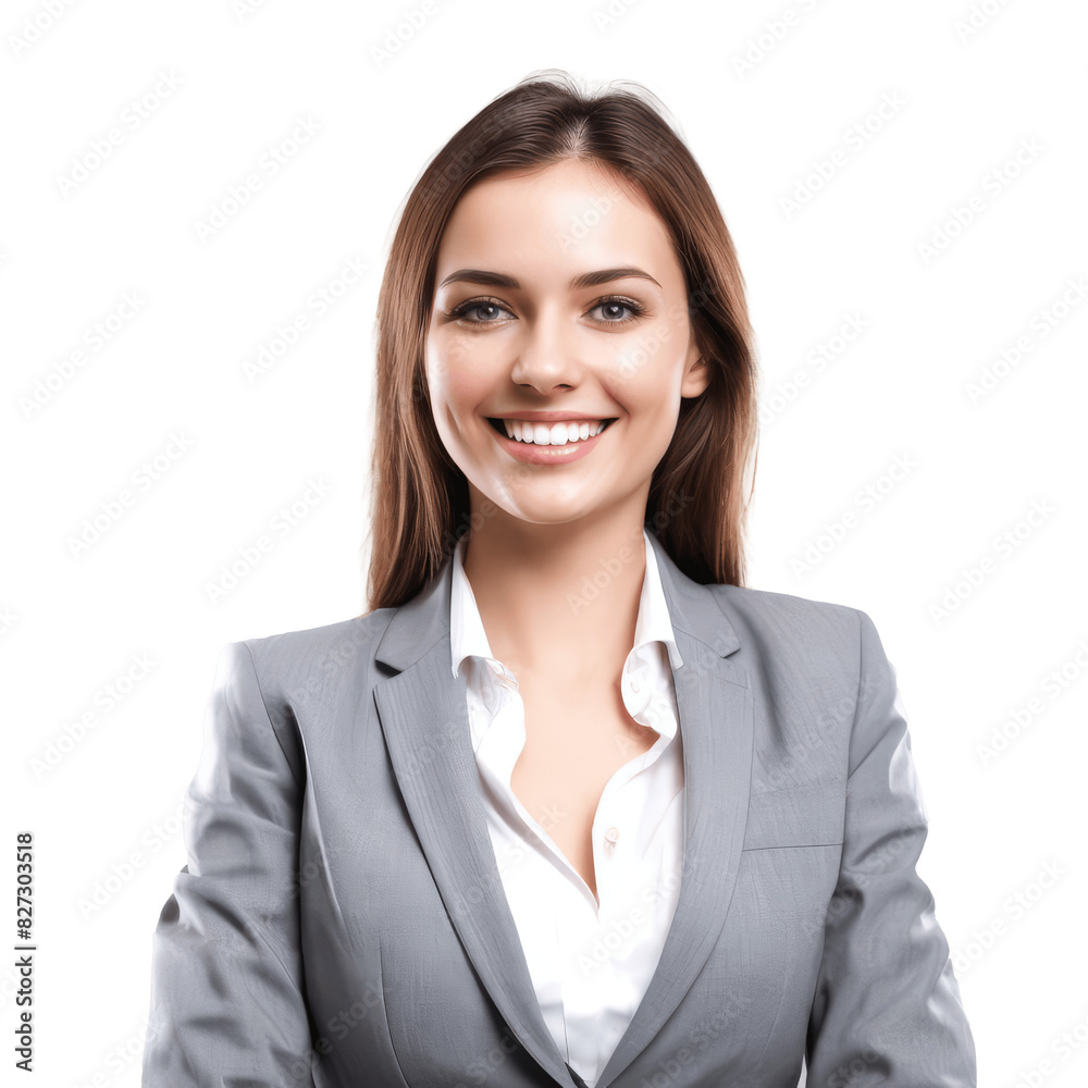 portrait of a smiling business woman straight hair in grey suit isolated on transparent background portrait of a smiling business woman straight hair in grey suit isolated on transparent background