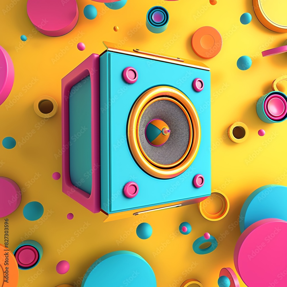 65 Illustration of a 3D model of a speaker icon in vibrant colors 65 Illustration of a 3D model of a speaker icon in vibrant colors