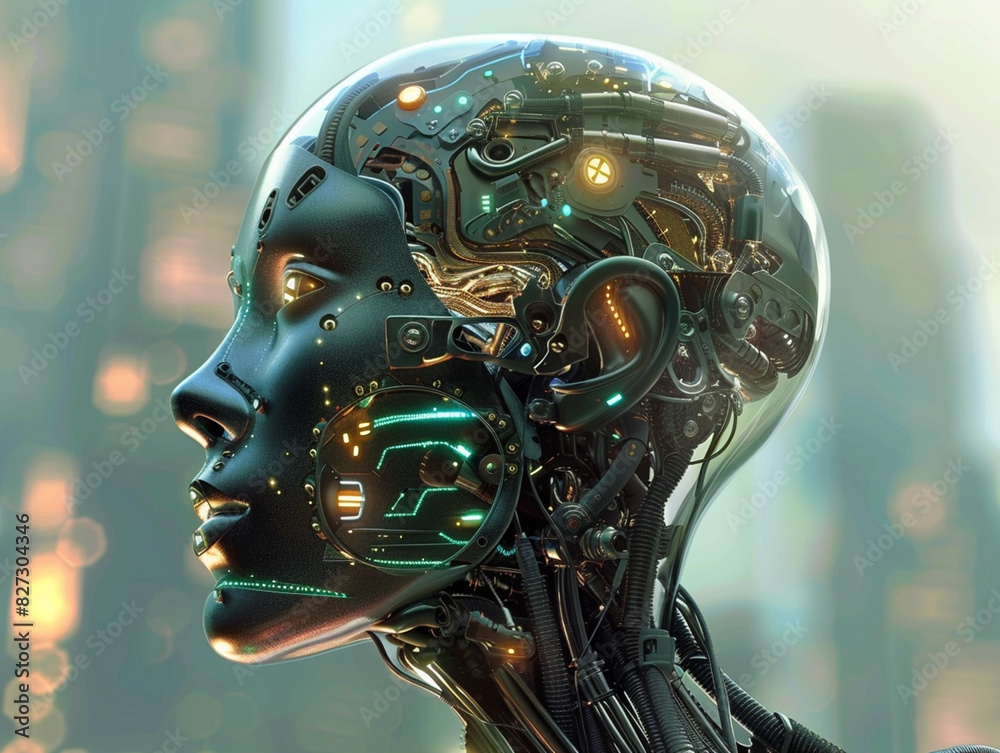 High-Tech Futuristic Robot Head in Profile black High-Tech Futuristic Robot Head in Profile black