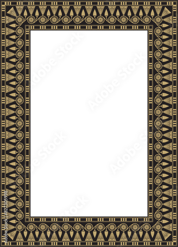 Vector square black and gold Egyptian ornament. Endless border, ancient Egypt frame