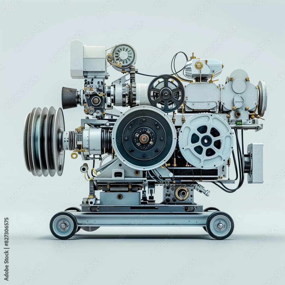 A beautiful rendering of a steampunk movie camera. The camera is made of metal and has a lot of gears and other mechanical parts. It is mounted on a tripod and has a large lens. A beautiful rendering of a steampunk movie camera. The camera is made of metal and has a lot of gears and other mechanical parts. It is mounted on a tripod and has a large lens.