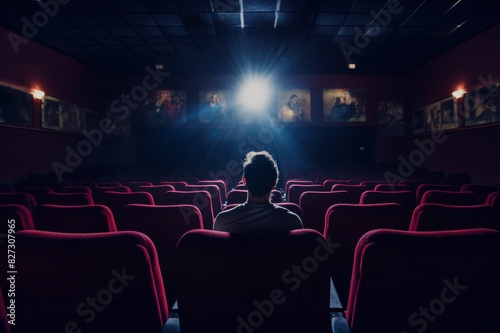 man watching a movie in empty cinema