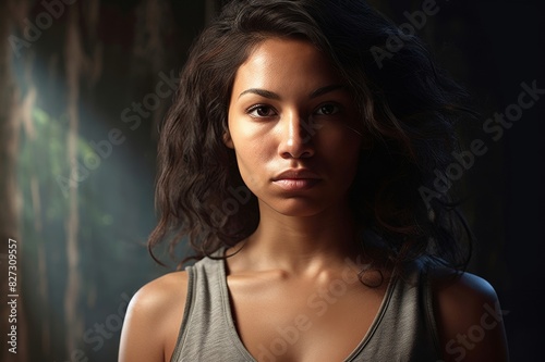mixed race woman with serious expression
