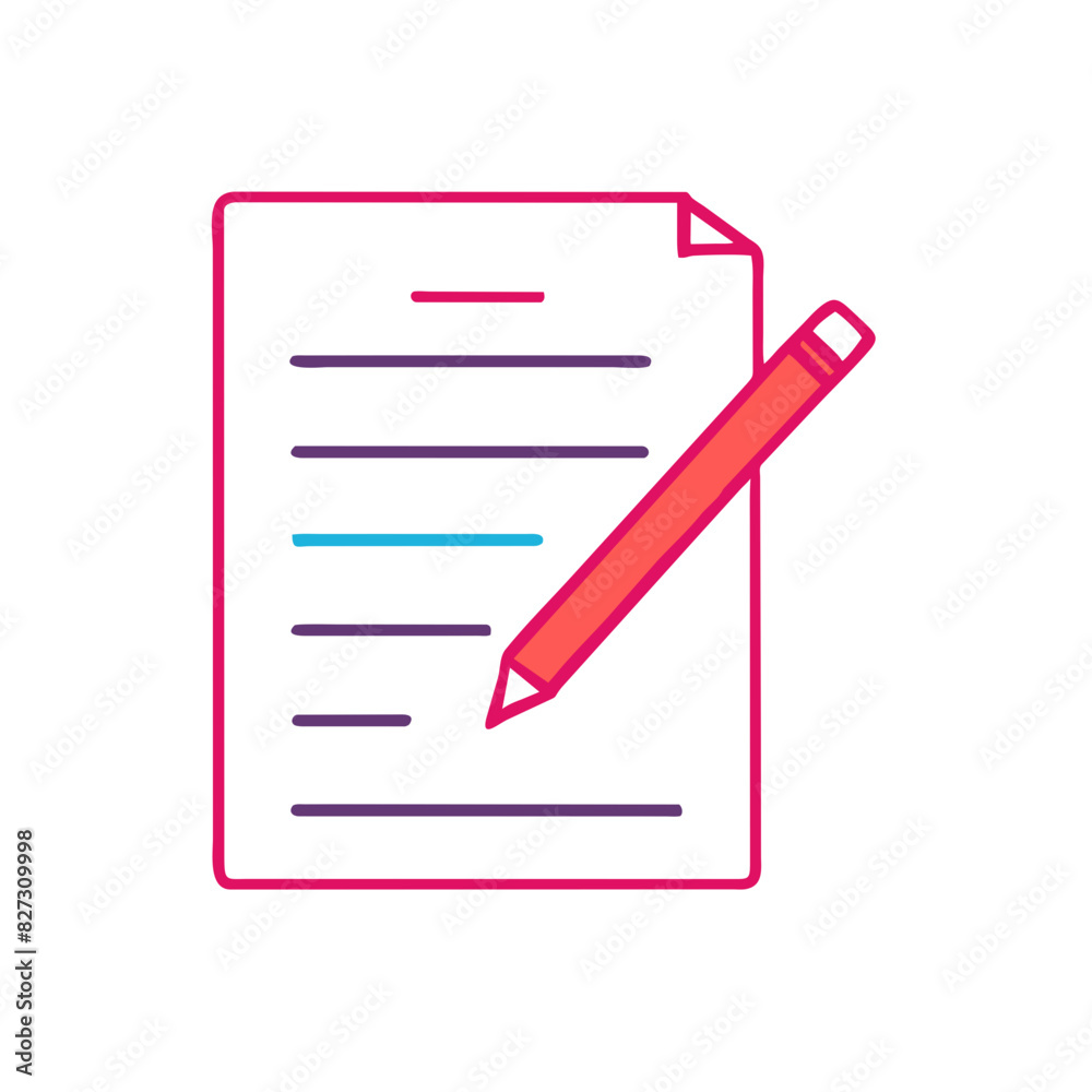 Paper Document with Pencil: Illustration of Writing on Paper with Pencil, Document Editing Graphic, Paperwork and Pencil Drawing, Symbol of Pencil Writing on Document Paper Document with Pencil: Illustration of Writing on Paper with Pencil, Document Editing Graphic, Paperwork and Pencil Drawing, Symbol of Pencil Writing on Document