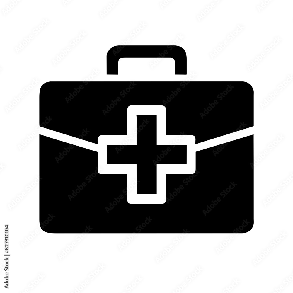 Obraz premium Emergency Medical Kit Box Icon: First Aid Supplies Container, Health Care Equipment Symbol, Medical Emergency Supplies, Health Supplies Box Vector Illustration