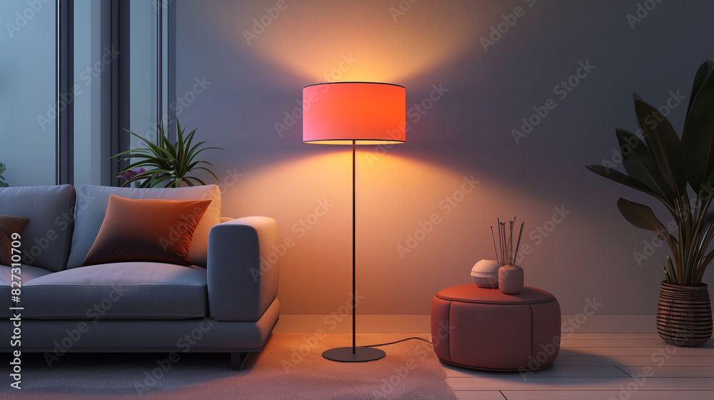a minimalist soft gray floor lamp with a muted coral lampshade a minimalist soft gray floor lamp with a muted coral lampshade