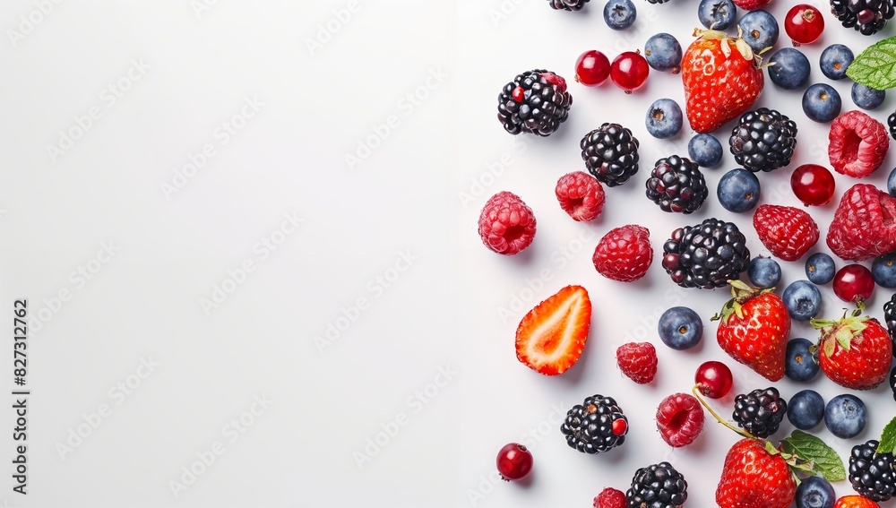 Vibrant Array of Antioxidant-Rich Berries for Vitamin Supplement Concept with Copy Space on White Background Vibrant Array of Antioxidant-Rich Berries for Vitamin Supplement Concept with Copy Space on White Background
