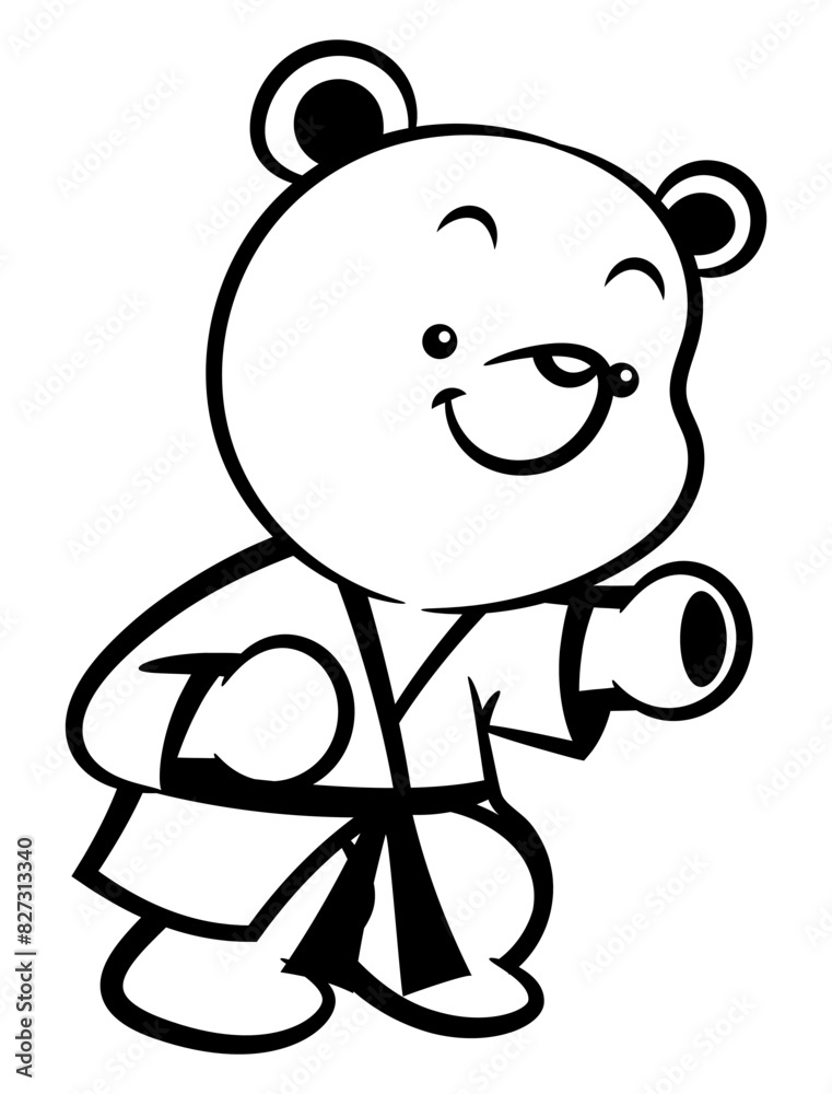 Funny Bear cartoon characters wearing karate uniform with black belt and showing it's punch movement. Best for outline, logo, and coloring book with martial arts themes for kids Funny Bear cartoon characters wearing karate uniform with black belt and showing it's punch movement. Best for outline, logo, and coloring book with martial arts themes for kids