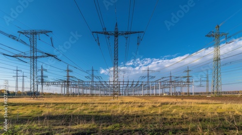 Transmission Power Lines Extending Across Rural Landscape at Sunset © R Studio