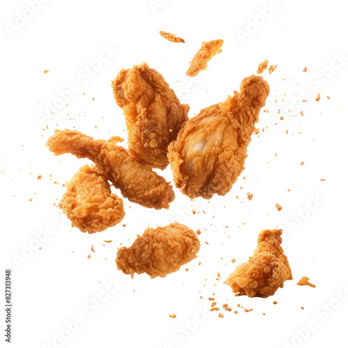 Crispy fried chicken wings isolated on transparent white background, clipping path