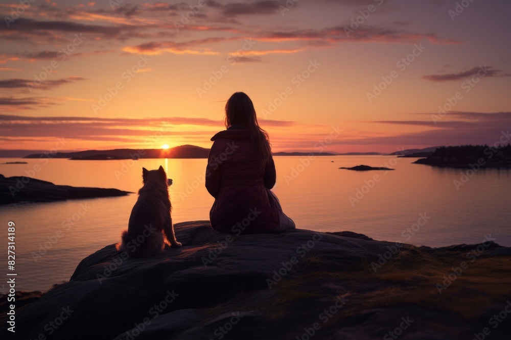 silhouette of a woman sitting on the beach at sunset with dog silhouette of a woman sitting on the beach at sunset with dog