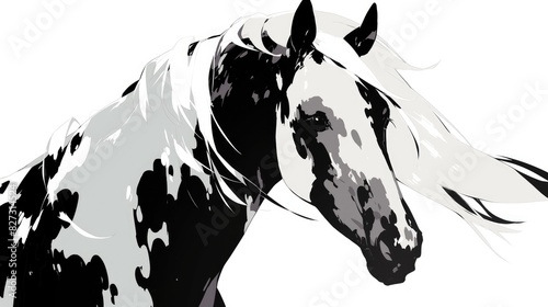 A 2d illustration of a black and white horse stands out against a plain white background
