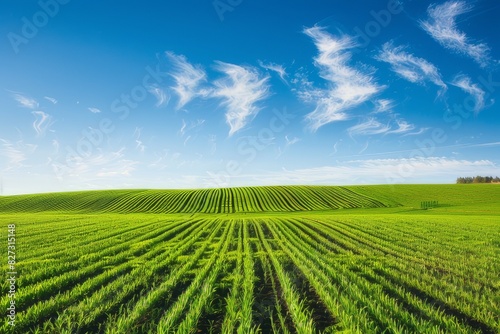 Vibrant Green Field Under Clear Blue Sky