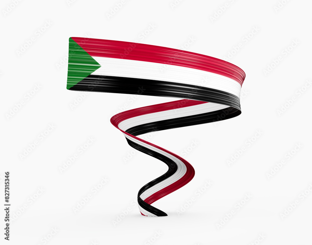 Obraz premium 3d Flag Of Sudan 3d Shiny Waving Twisted Ribbon Flag On White Background 3d Illustration
