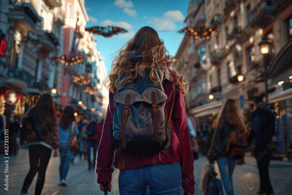 Obraz premium Traveler's story: an individual with luggage, representing refugees, travelers, or a person in a commandery, highlighting themes of migration, exploration, and the personal journeys that shape lives