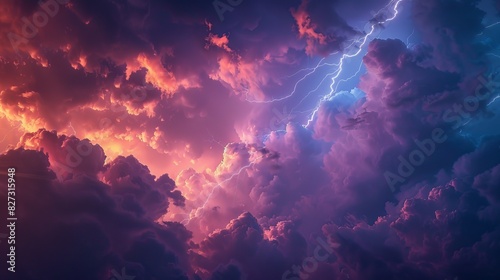 Powerful Atmospheric Phenomena: Wild Thunderstorm with Dramatic Lightning Illuminating the Dark Sky and Showcasing Nature's Energy photo