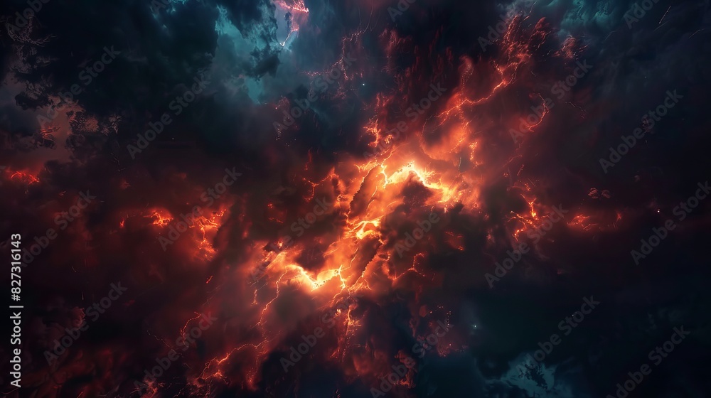 Fototapeta premium Wild Thunderstorm and Flashing Lightning in Moody Sky Captured in Dramatic Photograph of Natural Atmospheric Power