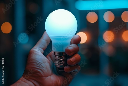 Energy-efficient light bulb in hand photo