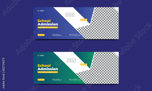 School admission facebook cover banner template. Kids school education admission social media web banner template design. vector illustration.