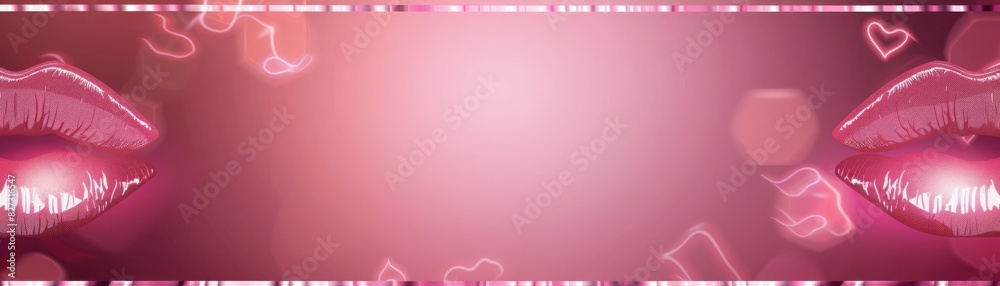 Valentines Day Kiss Template A rectangular dark pink frame with light pink lip patterns at each corner The background is a soft pink gradient No text or other elements in front of Valentines Day Kiss Template A rectangular dark pink frame with light pink lip patterns at each corner The background is a soft pink gradient No text or other elements in front of