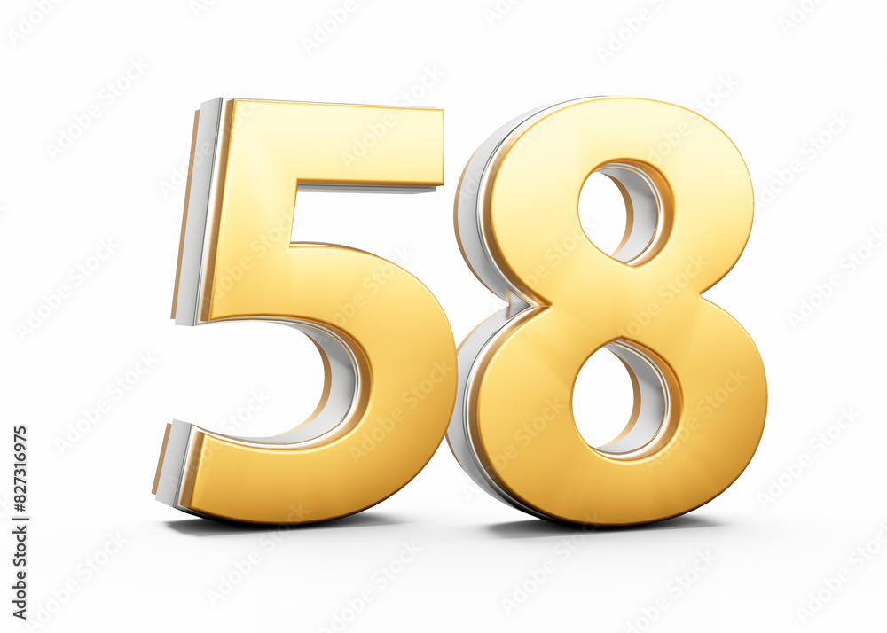 3D Golden Shiny Number 58 Fifty Eight With Silver Outline On White Background 3D Illustration 3D Golden Shiny Number 58 Fifty Eight With Silver Outline On White Background 3D Illustration